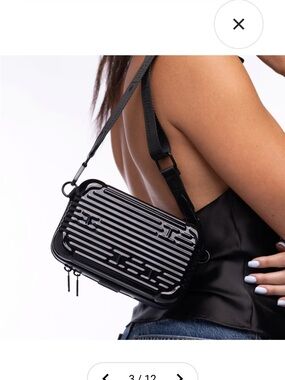 Hotel Collection Glossy Black Ridged Crossbody Purse